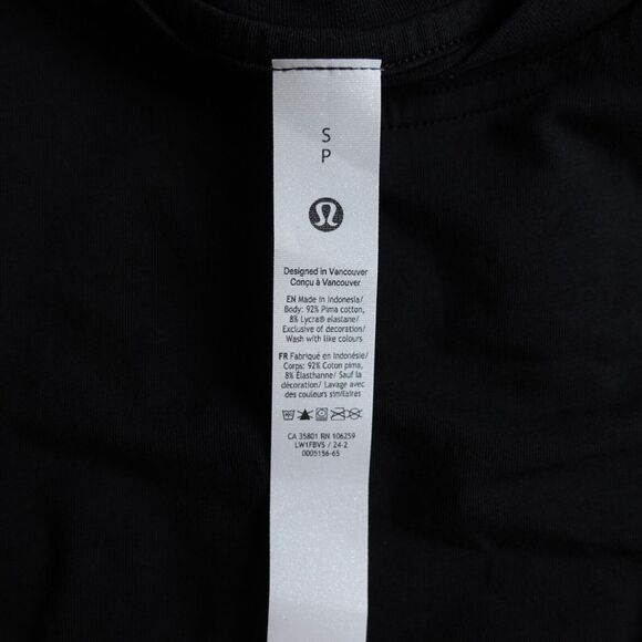 New Lululemon Size Small Long Cotton Crewneck Tank Pima Cotton Relaxed Fit Black - Picture 3 of 4